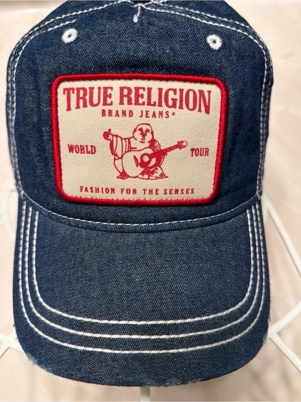 True Religion Denim Baseball Cap - Blue with Red Patch